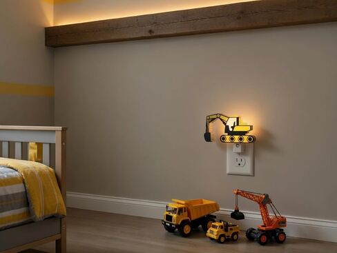 3D Printed Excavator Night Light Plug-in Wall – Construction Digger LED Nursery Lamp with Dusk to Dawn Sensor – Kids Boys Bedroom Decor - Birthday Gift in Kuwait