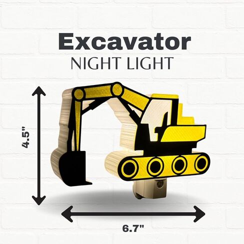 3D Printed Excavator Night Light Plug-in Wall – Construction Digger LED Nursery Lamp with Dusk to Dawn Sensor – Kids Boys Bedroom Decor - Birthday Gift in Kuwait