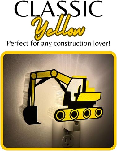 3D Printed Excavator Night Light Plug-in Wall – Construction Digger LED Nursery Lamp with Dusk to Dawn Sensor – Kids Boys Bedroom Decor - Birthday Gift in Kuwait