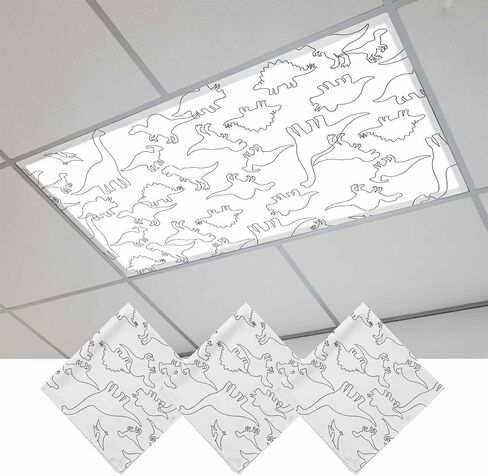 Dinosaur Magnetic Fluorescent Light Covers for Ceiling Lights 2x4 Ft, Black and White Animals Cute Cartoon Office Classroom Kitchen Drop Ceiling Light Covers Lighting Filters Shade Panel 3 Packs in Kuwait