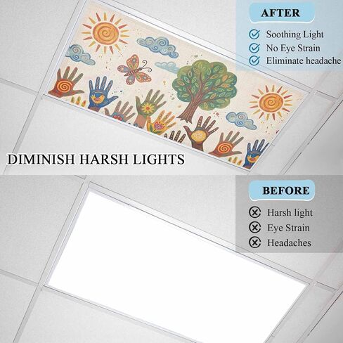 Children's Day Magnetic Fluorescent Light Covers for Ceiling Lights 2x4 Ft,Cartoon Handprint Butterfly Retro Beige Office Classroom Kitchen Drop Ceiling Light Covers Filters Shade Panel 3 Packs in Kuwait