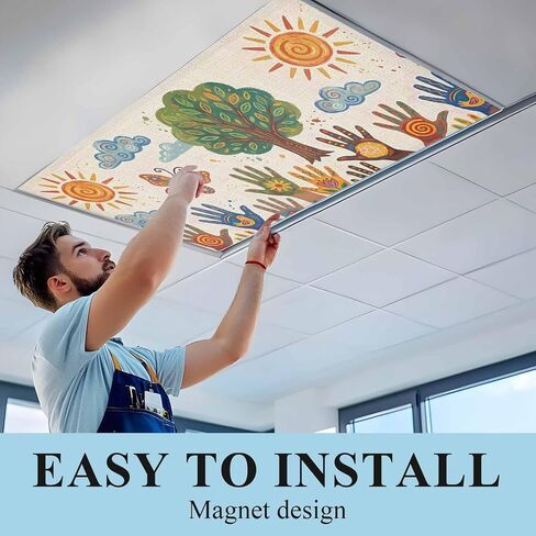 Children's Day Magnetic Fluorescent Light Covers for Ceiling Lights 2x4 Ft,Cartoon Handprint Butterfly Retro Beige Office Classroom Kitchen Drop Ceiling Light Covers Filters Shade Panel 3 Packs in Kuwait