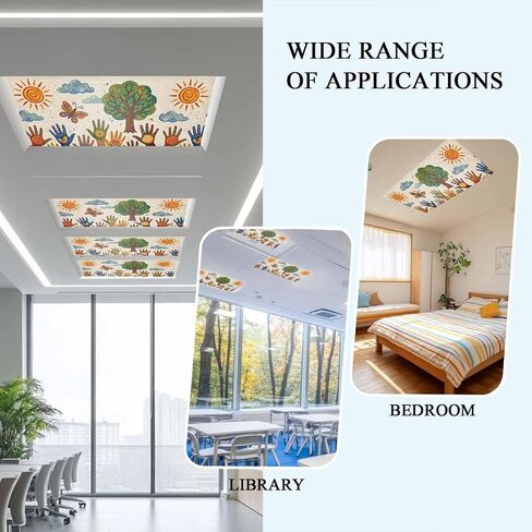 Children's Day Magnetic Fluorescent Light Covers for Ceiling Lights 2x4 Ft,Cartoon Handprint Butterfly Retro Beige Office Classroom Kitchen Drop Ceiling Light Covers Filters Shade Panel 3 Packs in Kuwait