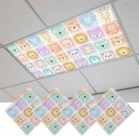 Cartoon Animals Magnetic Fluorescent Light Covers for Ceiling Lights 2x4 Ft, Modern Cute Elephant Lion Koala Fox Office Classroom Kitchen Drop Ceiling Light Covers Lighting Filters Shade Panel 3 Packs in Kuwait