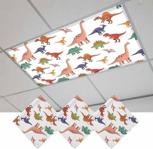 Dinosaur Magnetic Fluorescent Light Covers for Ceiling Lights 2x4 Ft, Colorful Animals Cute Funny Cartoon Office Classroom Kitchen Drop Ceiling Light Covers Lighting Filters Shade Panel 3 Packs in Kuwait