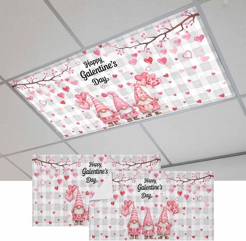 Galentine's Day Magnetic Fluorescent Light Covers for Ceiling Lights 2x4 Ft,Pink Gnomes Love Heart Balloon Tree Branch Office Classroom Kitchen Drop Ceiling Light Covers Filters Shade Panel 3 Packs in Kuwait