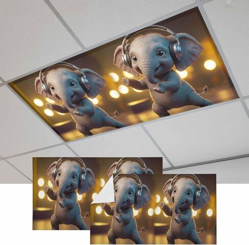 Cute Elephant Magnetic Fluorescent Light Covers for Ceiling Lights 2x4 Ft, Funny Abstract Animals Print Office Classroom Kitchen Drop Ceiling Light Covers Lighting Filters Shade Panel 3 Packs in Kuwait