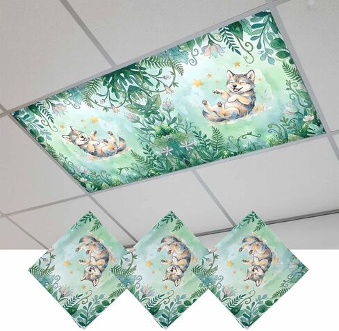 Cartoon Wolf Magnetic Fluorescent Light Covers for Ceiling Lights 2x4 Ft,Summer Flowers Tropical Palm Green Plants Office Classroom Kitchen Drop Ceiling Light Covers Filters Shade Panel 3 Packs in Kuwait