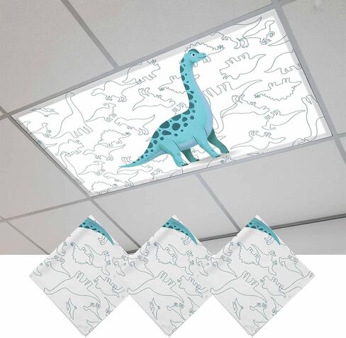 Blue Dinosaur Magnetic Fluorescent Light Covers for Ceiling Lights 2x4 Ft, Cartoon Abstract Animals Cute Office Classroom Kitchen Drop Ceiling Light Covers Lighting Filters Shade Panel 2 Packs in Kuwait