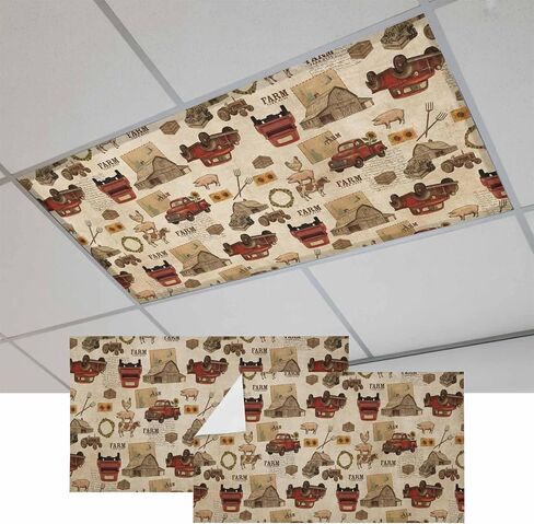 Vintage Truck Pigs Magnetic Fluorescent Light Covers for Ceiling Lights 2x4 Ft,Floral Cartoon Botanical Farmhouse Art Office Classroom Kitchen Drop Ceiling Light Covers Filters Shade Panel 3 Packs in Kuwait