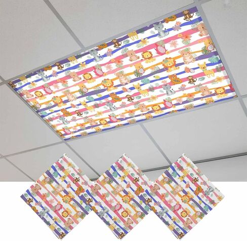 Cartoon Animals Magnetic Fluorescent Light Covers for Ceiling Lights 2x4 Ft, Funny Lions Camels Tropical Plants Office Classroom Kitchen Drop Ceiling Light Covers Lighting Filters Shade Panel 2 Packs in Kuwait