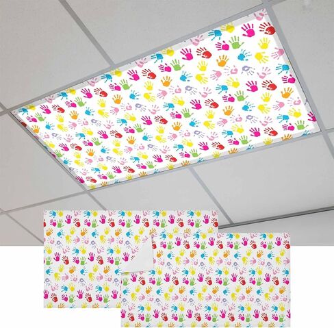 Colorful Handprint Magnetic Fluorescent Light Covers for Ceiling Lights 2x4 Ft, Modern Abstract Cartoon Office Classroom Kitchen Drop Ceiling Light Covers Lighting Filters Shade Panel 2 Packs in Kuwait