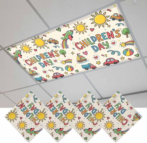 Sage Green Children's Day Magnetic Fluorescent Light Covers for Ceiling Lights 2x4 Ft,Car Tree Stars Modern Abstract Art Office Classroom Kitchen Drop Ceiling Light Covers Filters Shade Panel 3 Packs in Kuwait