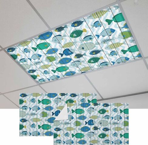 Pink Fishes Magnetic Fluorescent Light Covers for Ceiling Lights 2x4 Ft, Cartoon Coastal Ocean Fish Striped Office Classroom Kitchen Drop Ceiling Light Covers Lighting Filters Shade Panel 3 Packs in Kuwait
