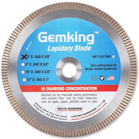 Gemking Lapidary Saw Diamond Blade, 6-inch, Ultra-Thin Notched Rim for Gemstones, Agate, Geodes (6" X .040 X 5/8" Arbor) in Kuwait