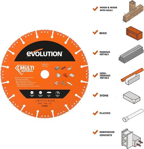 Evolution 9 Inch Multi Material Diamond Blade with Segmented Edge, 7/8 in Bore, Multi-Purpose & Metal Cutting Diamond Blade in Kuwait