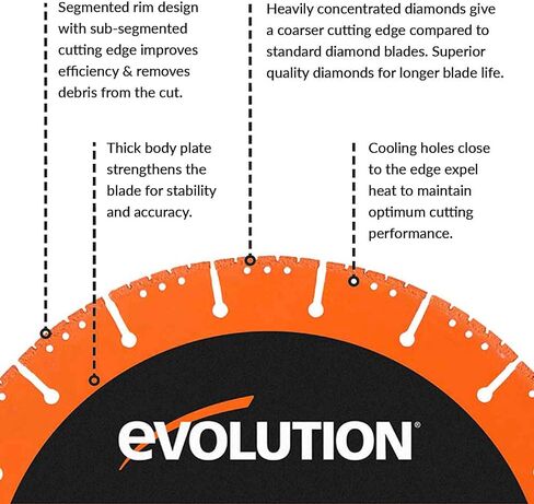 Evolution 9 Inch Multi Material Diamond Blade with Segmented Edge, 7/8 in Bore, Multi-Purpose & Metal Cutting Diamond Blade in Kuwait