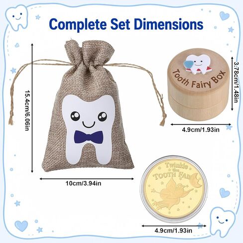 Gjinxi Tooth Fairy Box for Kids Wooden 3D Carved Keepsake Collection Lost Teeth Storage Container Box with Storage Pouch and Reward Coins Tooth Fairy Gifts to Place Under Pillow for Boy Girl in Kuwait