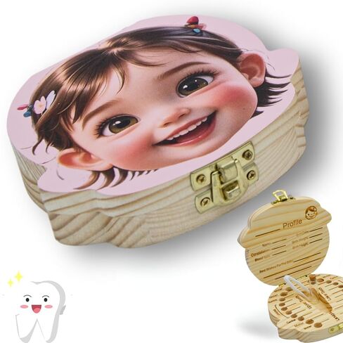 Baby Tooth Fairy Box Keepsake-Box - Boy Personalized Wooden First Teeth Holder, Kids Lost Tooth Storage and Saver with Lanugo Bottle, Baby Shower & Birthday Gift in Kuwait