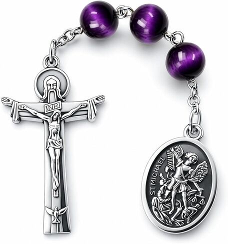 TALISMAN4U Catholic Pocket Rosary Hail Mary Chaplet Prayer Beads St Michael | Natural Stone Lapis Lazuli Beads, Guardian Angel Medal, Holy Trinity Crucifix, Holy Land, Gift Pouch, Religious Accessory in Kuwait
