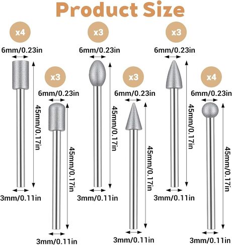 20Pcs 120 Grit Diamond Bits Set, 1/8 Inch Shank, Sturdy Diamond Engraving Bits for Rotary Tools, Reusable Stone Carving Set for Polishing, Engraving, Grinding in Kuwait
