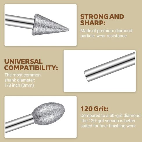 20Pcs 120 Grit Diamond Bits Set, 1/8 Inch Shank, Sturdy Diamond Engraving Bits for Rotary Tools, Reusable Stone Carving Set for Polishing, Engraving, Grinding in Kuwait