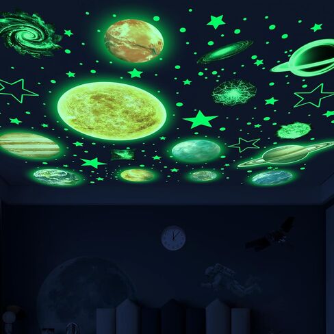 Glow in The Dark Stars and Planets for Ceiling, Glow Solar System Wall Stickers, Space Wall Decals for Kids Boys Room (Blue) in Kuwait