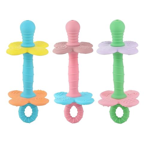 PandaEar 3 Pack Silicone Flower Baby Teether, Nipple-Shaped Gum Massager with Anti-Choke Guard, Easy-Grip Textured Teething Tube in Kuwait