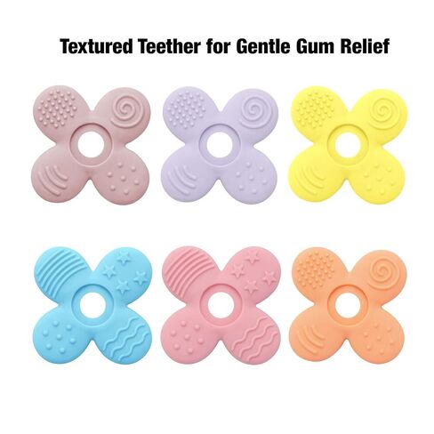PandaEar 3 Pack Silicone Flower Baby Teether, Nipple-Shaped Gum Massager with Anti-Choke Guard, Easy-Grip Textured Teething Tube in Kuwait
