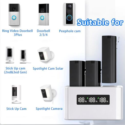 Replacement Battery Pack for Ring Doorbell,6040mAh High Capacity Rechargeable Battery with LED Display Charger,Compatible with Ring Video Doorbell 2/3/3 Plus/4,Spotlight Cam,Stick Up & Peephole Cam in Saudi Arabia