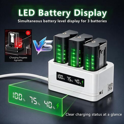 Replacement Battery Pack for Ring Doorbell,6040mAh High Capacity Rechargeable Battery with LED Display Charger,Compatible with Ring Video Doorbell 2/3/3 Plus/4,Spotlight Cam,Stick Up & Peephole Cam in Saudi Arabia
