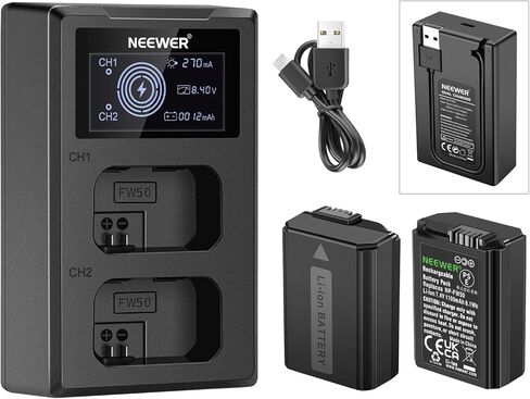Neewer Replacement Battery and Charger Set for LP-E6NH, Compatible with Canon EOS R7 R5 R6, 5D III IV, 6D II, 7D II, 80D, 90D, 2 Pack 2250mAh Batteries, Dual USB Charger with LCD Screen, USB-C Cable in Kuwait