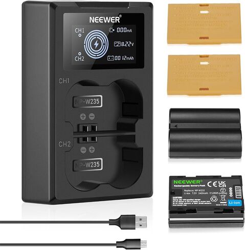 Neewer Replacement Battery and Charger Set for LP-E6NH, Compatible with Canon EOS R7 R5 R6, 5D III IV, 6D II, 7D II, 80D, 90D, 2 Pack 2250mAh Batteries, Dual USB Charger with LCD Screen, USB-C Cable in Kuwait