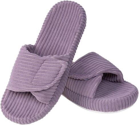 Woman's Memory Foam Slippers Open Toe Adjustable Soft Corduroy House Shoes Rubber Sole Indoor Outdoor Slides in Kuwait