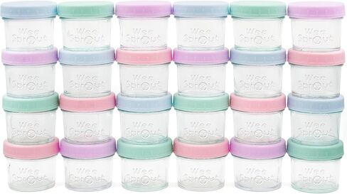 WeeSprout Glass Baby Food Storage Jars w/Lids (4 oz, 12 Pack Set) Snack, Puree, Reusable Small Containers, Breast Milk, Fridge or Freezer, Microwave & Dishwasher Safe, Essential Must Have for Infants in Kuwait