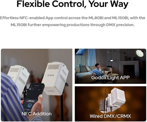 Godox ML150Bi Bi-Color LED Video Light, 2800K-6500K, Portable Handheld Monolight with CRI/TLCI 96+, 61,054 Lux at 1m with ML-Z, NFC/DMX/APP Control for Photography, Filmmaking & Studio Use in Kuwait