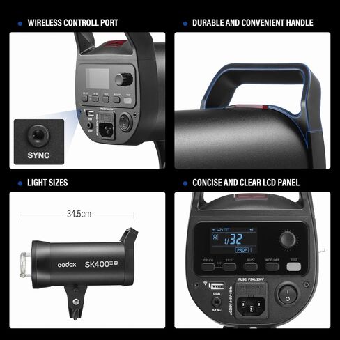 Godox Sk400iii v Sk400iiiv Kit 400Ws Professional Strobe Flash GN65 5700K 0.1-1.5s Recycle Bowens Mount Photography Light Set with Built-in Godox 2.4G Wireless X System and 10W Modeling Lamp in Kuwait