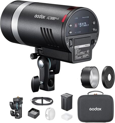 Godox AD300Pro II 300Ws Outdoor Flash 12W Bi-Color Modeling Lamp 2800K-6000K 2.4G Wireless X System TTL HSS 1/8000s Fast 0.01s~1.5s Recycle Time Studio Strobe Light for Location Photography in Kuwait