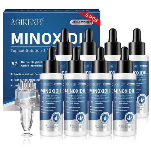 8 Pack 5% Minoxidil Hair Care Serum for Men & Women with Biotin, Castor Oil, Panthenol & Glycerin, Extra Strength Precision Dropper for Thicker Hair, Beard & Hairline, 8 Month Routine Supply in Kuwait