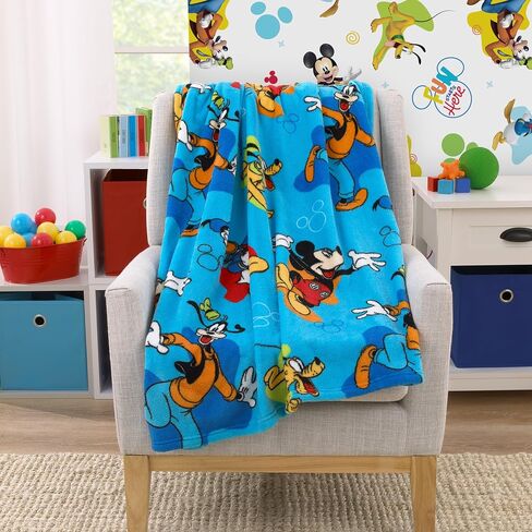 Disney Mickey Mouse Blue, Red, and Green, Donald Duck, Pluto, and Goofy Fun Starts Here Super Soft Toddler Blanket in Kuwait
