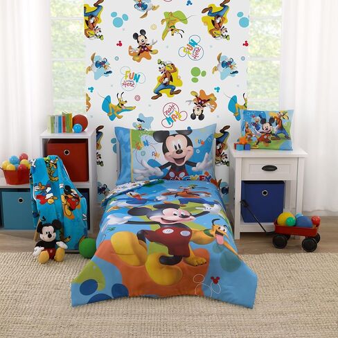 Disney Mickey Mouse Blue, Red, and Green, Donald Duck, Pluto, and Goofy Fun Starts Here Super Soft Toddler Blanket in Kuwait