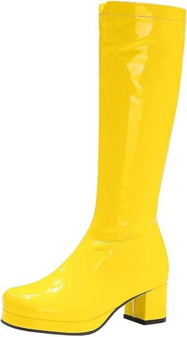 Agodor Women's 70's Gogo Boots Chunky Knee High Platform Boots with Zipper (US 12, yellow) in Kuwait