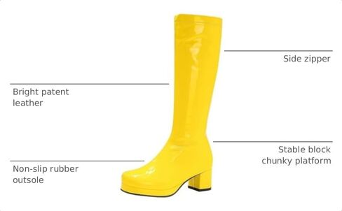 Agodor Women's 70's Gogo Boots Chunky Knee High Platform Boots with Zipper (US 12, yellow) in Kuwait