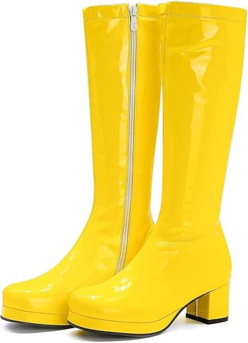 Agodor Women's 70's Gogo Boots Chunky Knee High Platform Boots with Zipper (US 12, yellow) in Kuwait
