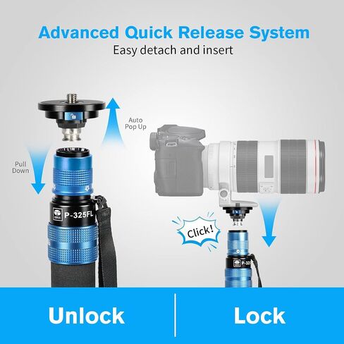 SIRUI P-325FL Carbon Fiber Camera Monopod Kit, 70.7" Lightweight Professional Video Monopod with VH-10 Fluid Video Head, Tripod Base, Flip Locks for DSLR Camera, Max Loading 13.2lbs in Kuwait