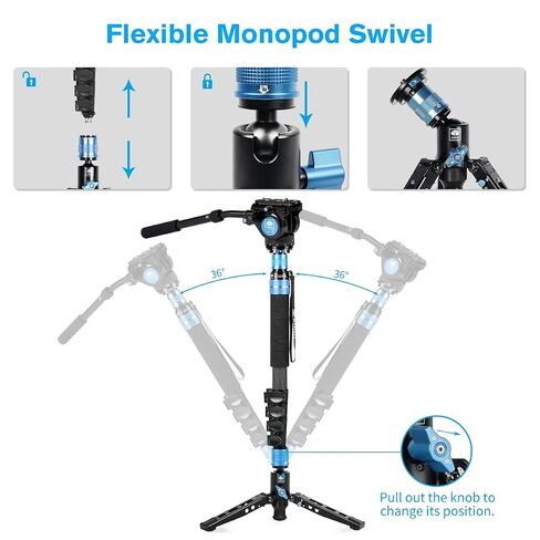 SIRUI P-325FL Carbon Fiber Camera Monopod Kit, 70.7" Lightweight Professional Video Monopod with VH-10 Fluid Video Head, Tripod Base, Flip Locks for DSLR Camera, Max Loading 13.2lbs in Kuwait