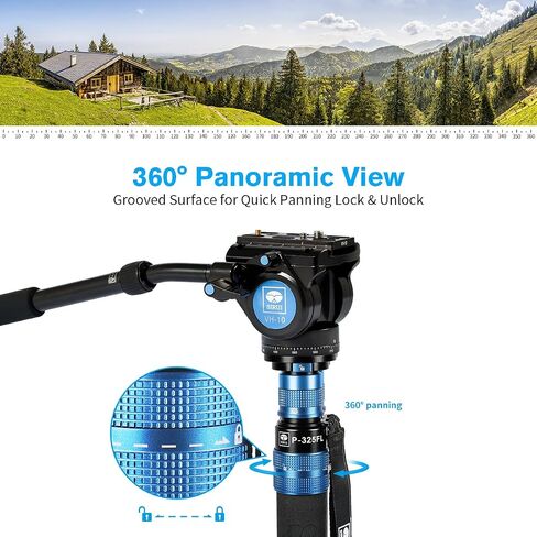 SIRUI P-325FL Carbon Fiber Camera Monopod Kit, 70.7" Lightweight Professional Video Monopod with VH-10 Fluid Video Head, Tripod Base, Flip Locks for DSLR Camera, Max Loading 13.2lbs in Kuwait