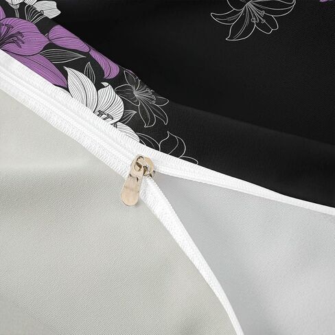 Castle Fairy Purple Floral Duvet Cover Set,Minimalist Comforter Cover Toddler Size Rustic Farmhouse 2 Pcs Bedding Set with Zipper Ties for Kids Boys Girls Bedroom Decor(No Comforter),Black Purple in Kuwait