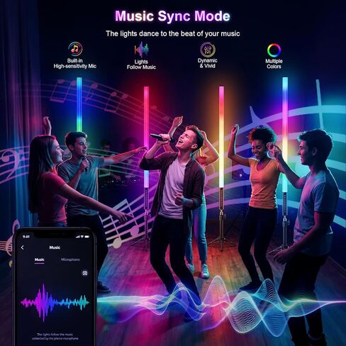 4 Pack RGB Tube Lights with Tripod Stand, 4FT LED Video Light Bar, Music Sync, 5200mAh Rechargeable Battery, App & Remote Control, Dimmable RGB Photography Lighting for Streaming, DJ, Party in Kuwait