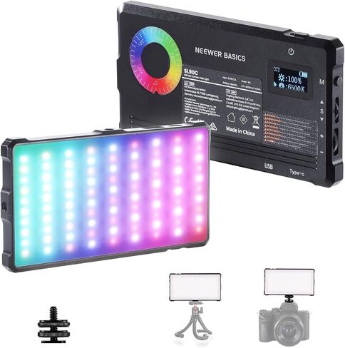 NEEWER Basics RGB Video Light, 9W 2700K-7500K Portable Full RGB Colors 17 Scenes CRI97, 4000mAh Rechargeable Metal Small LED Camera Panel Lighting for DSLR Tripod Streaming Video Recording, SL90C in Kuwait